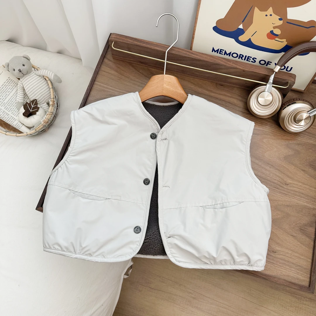 男童加厚马甲2024儿童冬装浅灰奥粒绒内里马夹BMD3008