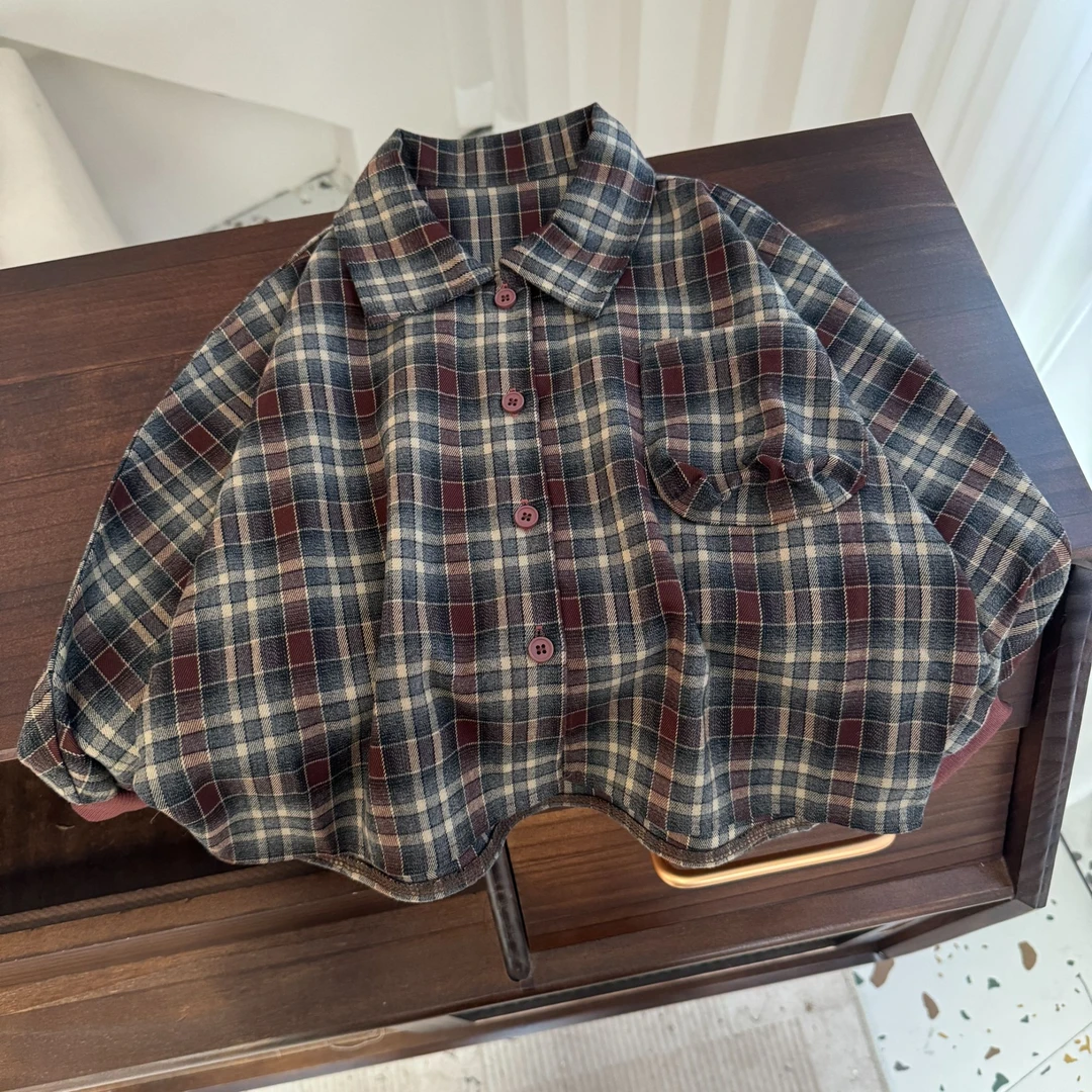 【新品】男童格子衬衫2024年新款儿童长袖T恤百搭打底衫BMQ1351