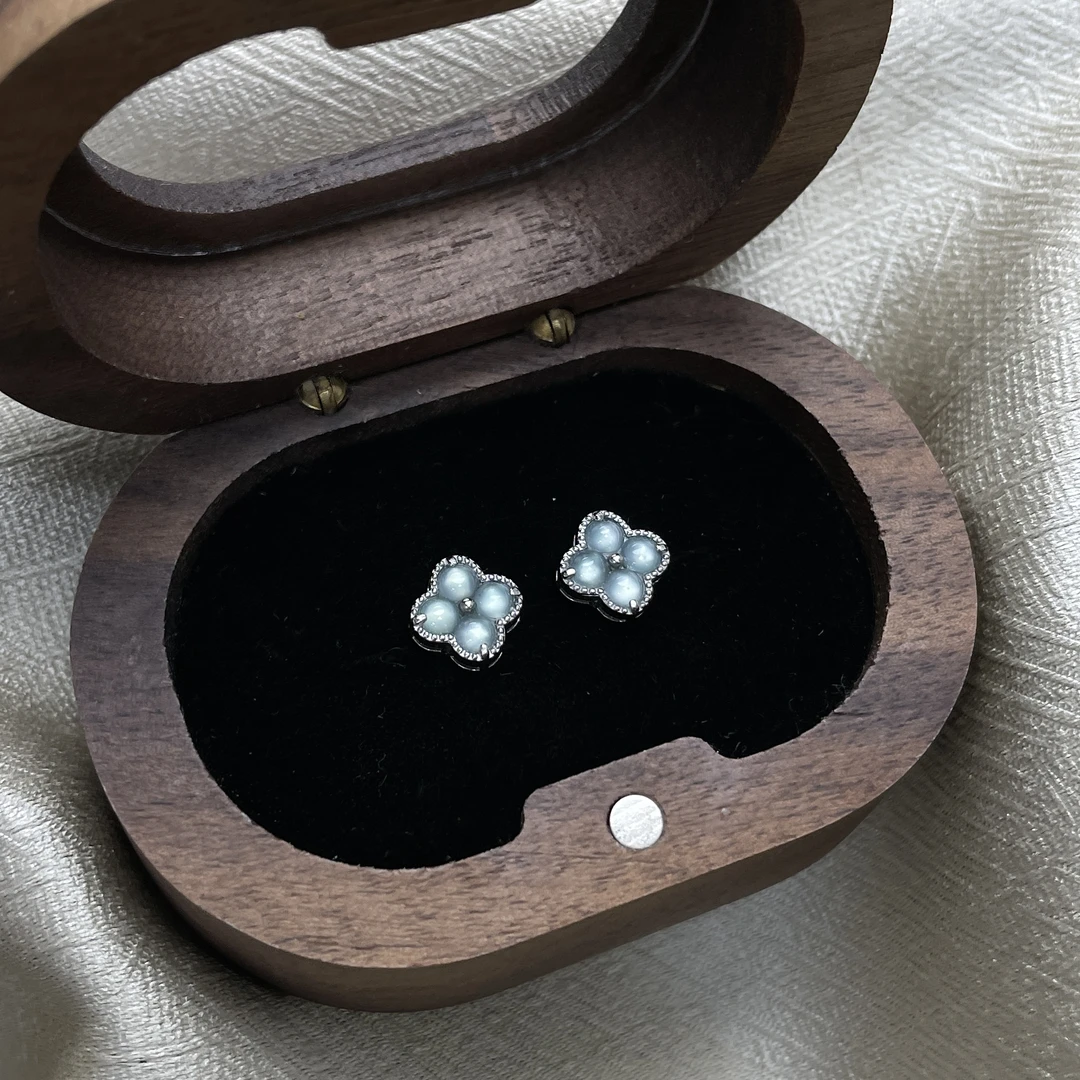 【粉丝福利】天然A货翡翠/白冰四叶草耳钉 耐看经典款 时尚百搭