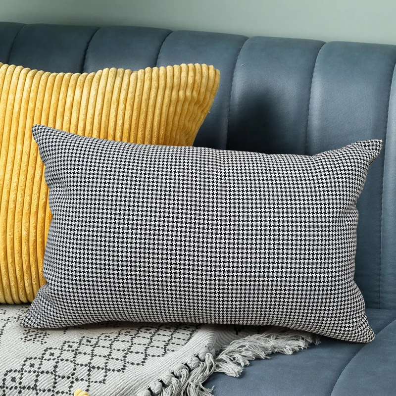 千鸟椅轻奢橙色腰枕抱枕沙发简约长方形千鸟格样板房含芯时尚纯色