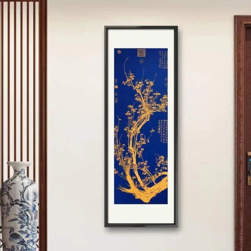 南枝春早图拓片 摹元代王冕绢本墨笔画 玄关中式全手工竖版挂画