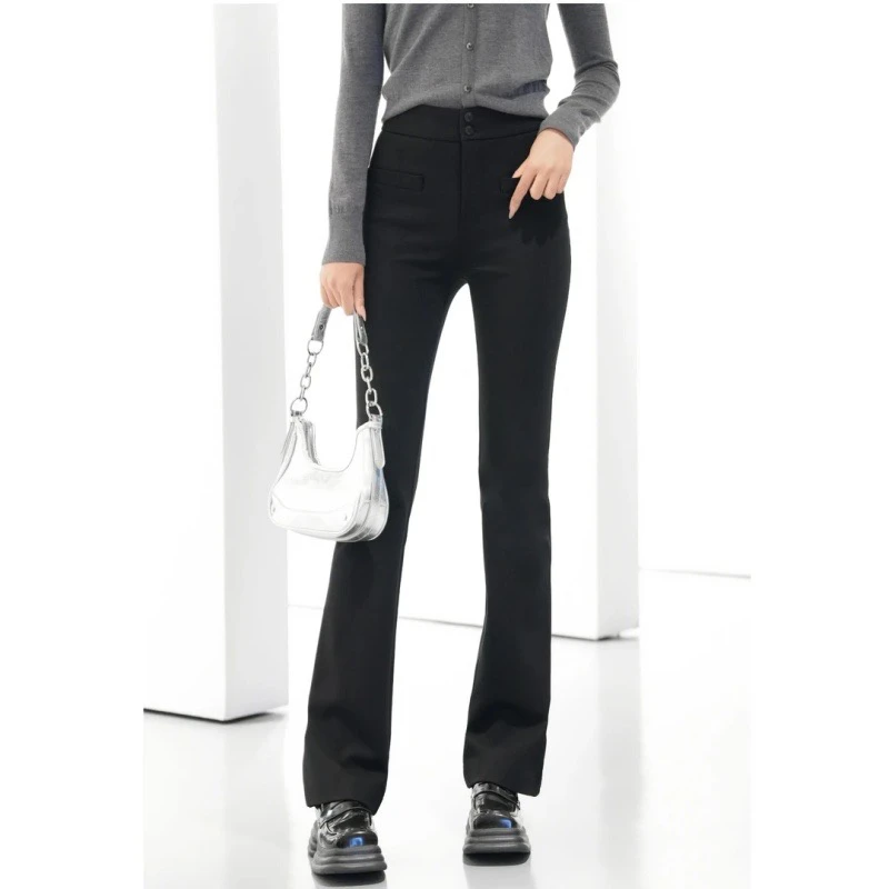 【商场同款】2024冬新款女装高腰显瘦加绒超模微喇长裤加厚款510060