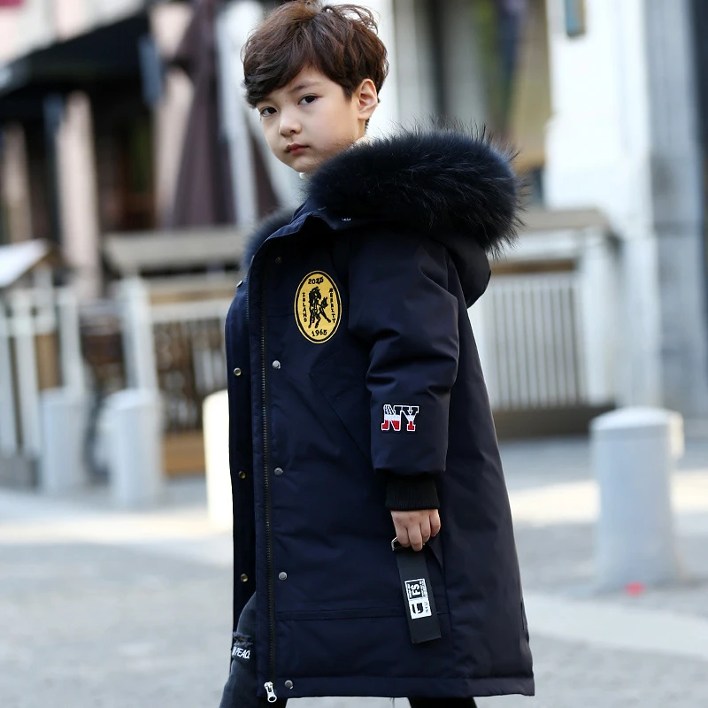儿童中长款羽绒服男童新款韩版洋气加厚中大童冬季外套男孩童装