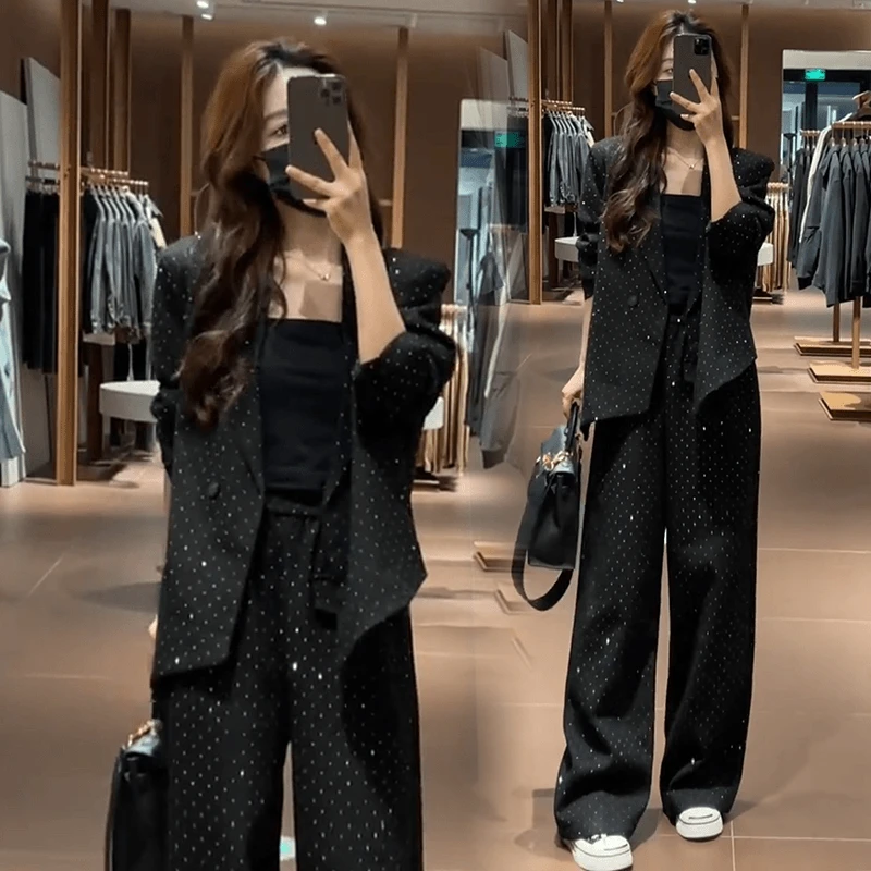 时尚套装女2024年秋季新款小香风洋气显瘦西服外套阔腿裤两件套潮