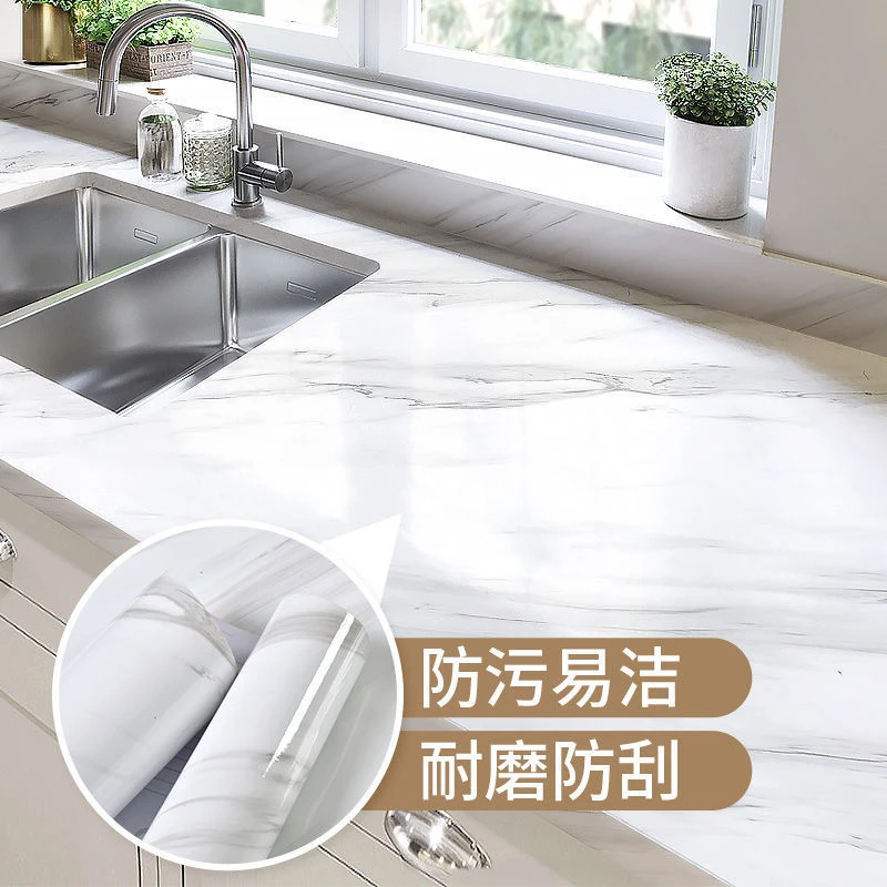 加厚大理石厨房防水防油贴纸橱柜翻新自粘墙纸灶台耐高温台面壁纸
