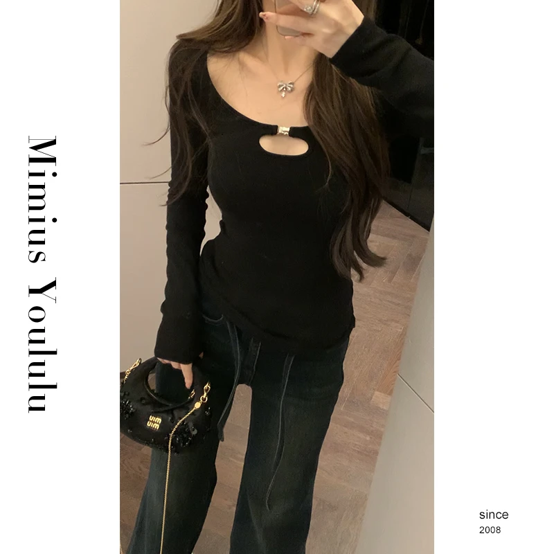 【mimius】&B游鹿鹿 纯欲小心机镂空U领加绒加厚打底T恤 F11260