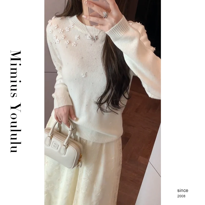 【mimius】&游鹿鹿 重工手工立体花朵羊毛圆领毛衣 汉服 WF11143