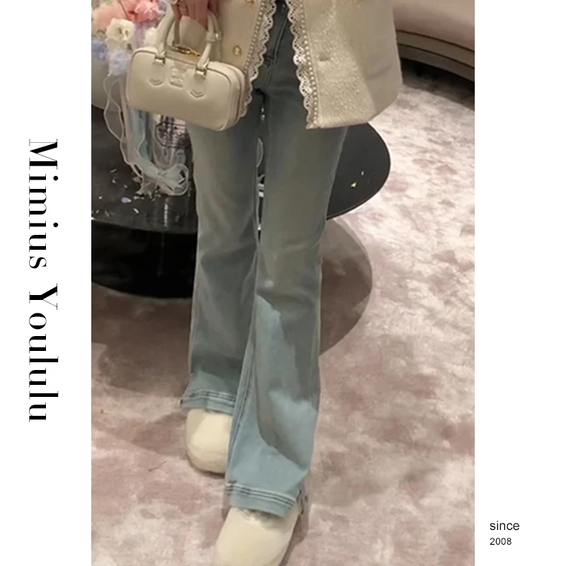 【mimius】游鹿鹿 冬装上新 加绒复古水洗高腰微喇牛仔裤 WF10060