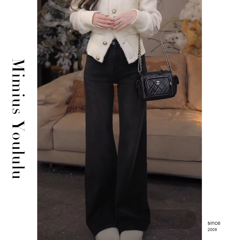 【mimius】&B游鹿鹿 三色复古水洗高腰加绒加厚牛仔裤 WF11055