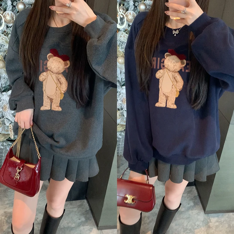 【mimius】&游鹿鹿 书包小熊印花卡通套头卫衣 F11086