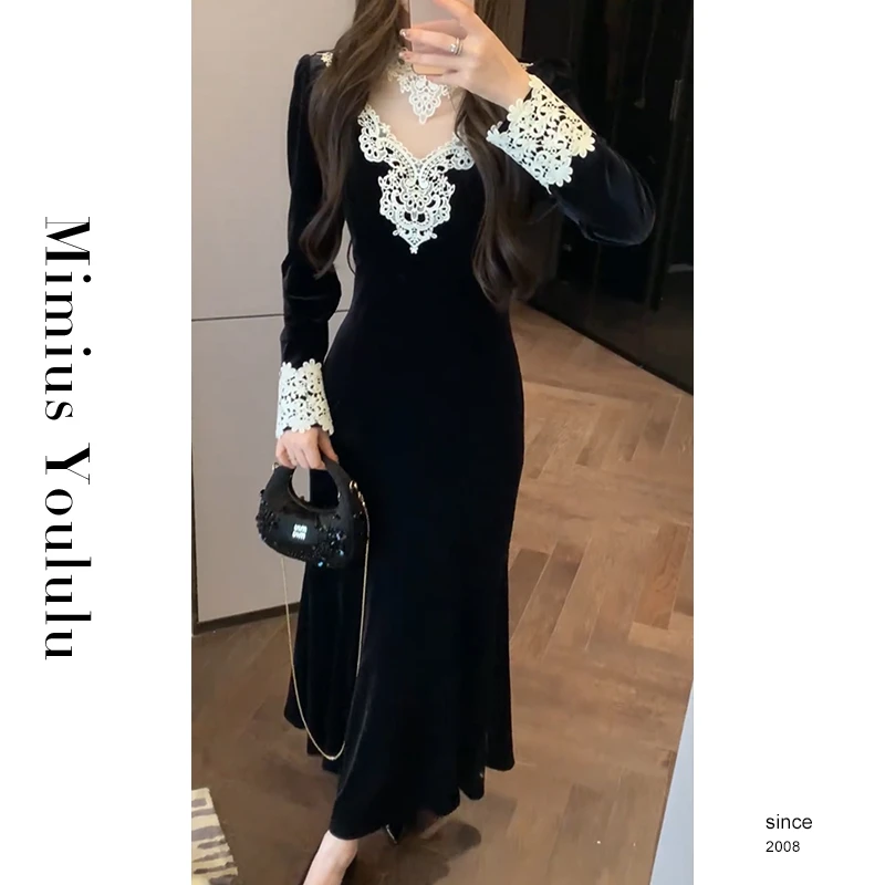 【mimius】&喵喵 静奢优雅重工千金蕾丝拼接鱼尾裙 F11247