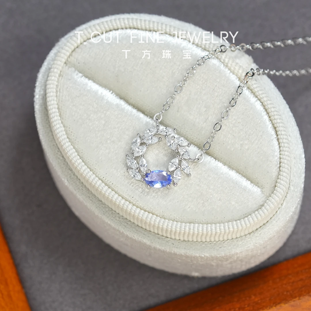 【南法花环】天然坦桑石(3*5mm)重工设计款S925银项链