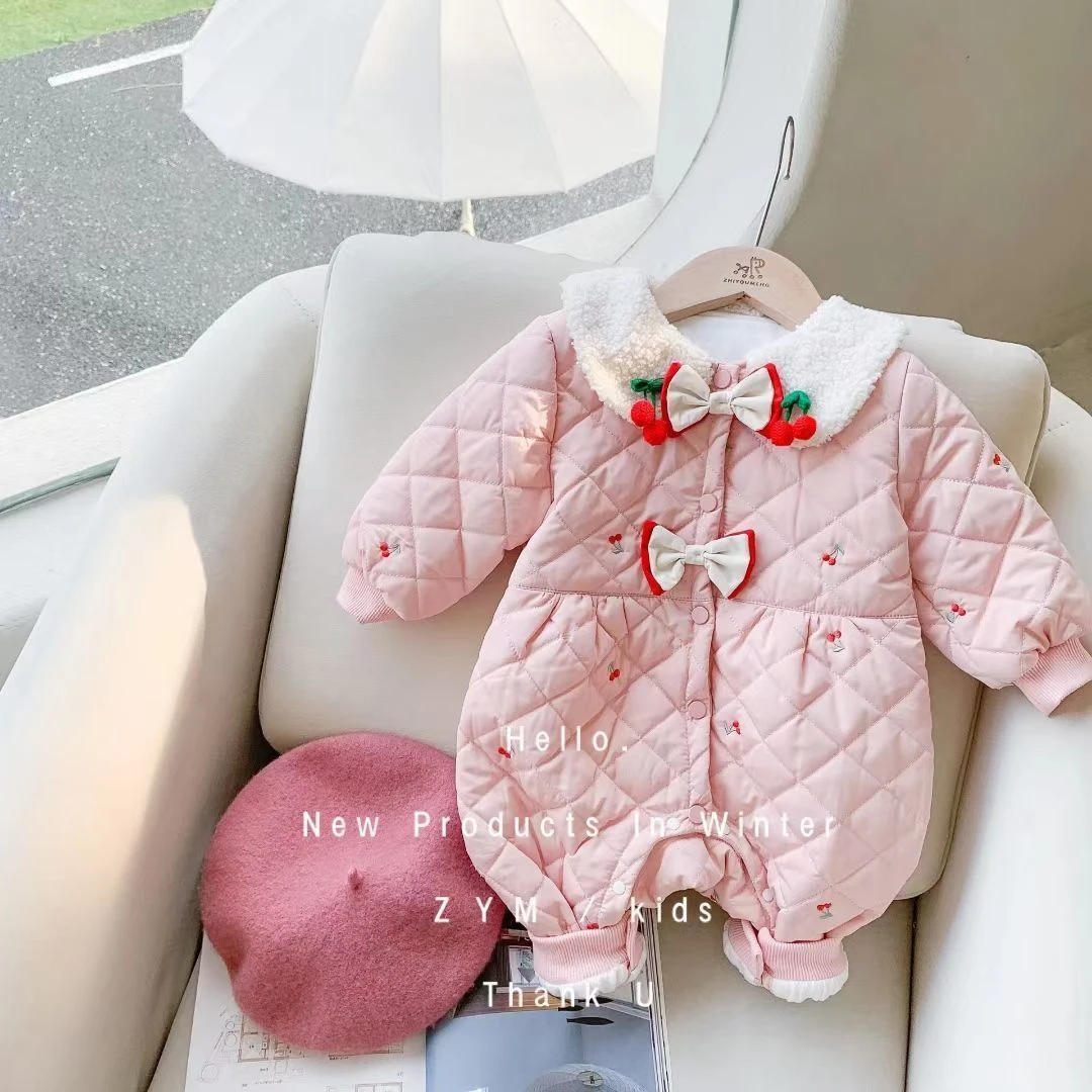 新生婴儿秋冬加棉连体衣韩版公主洋气女宝宝甜美外出加厚周岁哈衣