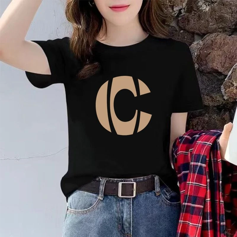 纯棉短袖t恤女正肩夏季2024新款韩版宽松显瘦百搭字母ins体恤上衣