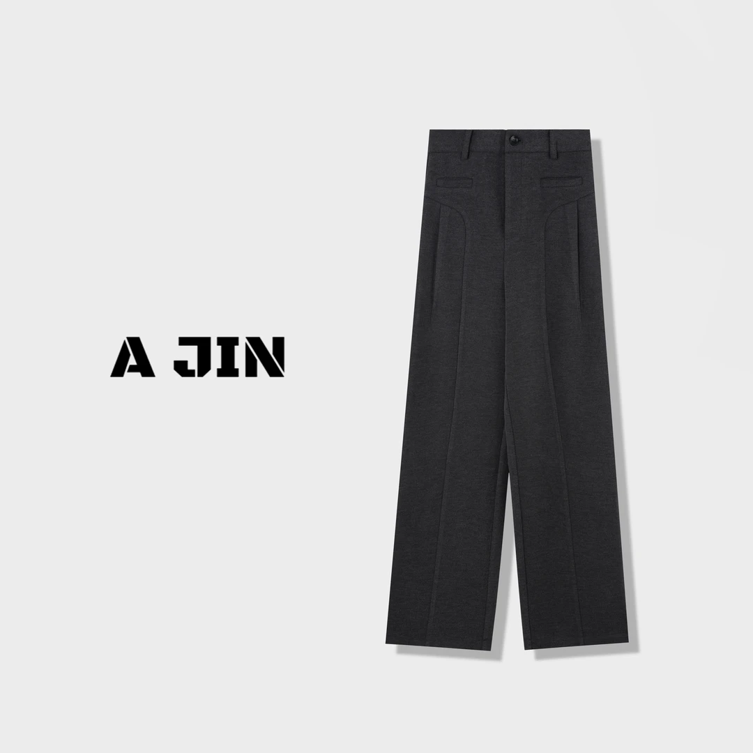 【心动符号】灰色阔腿裤女秋冬冬季新款高腰宽松显瘦休闲直筒裤子A5