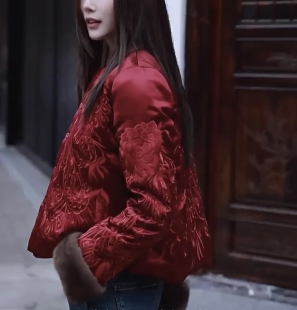 冬季年味满满中国红金凤凰刺绣外套033