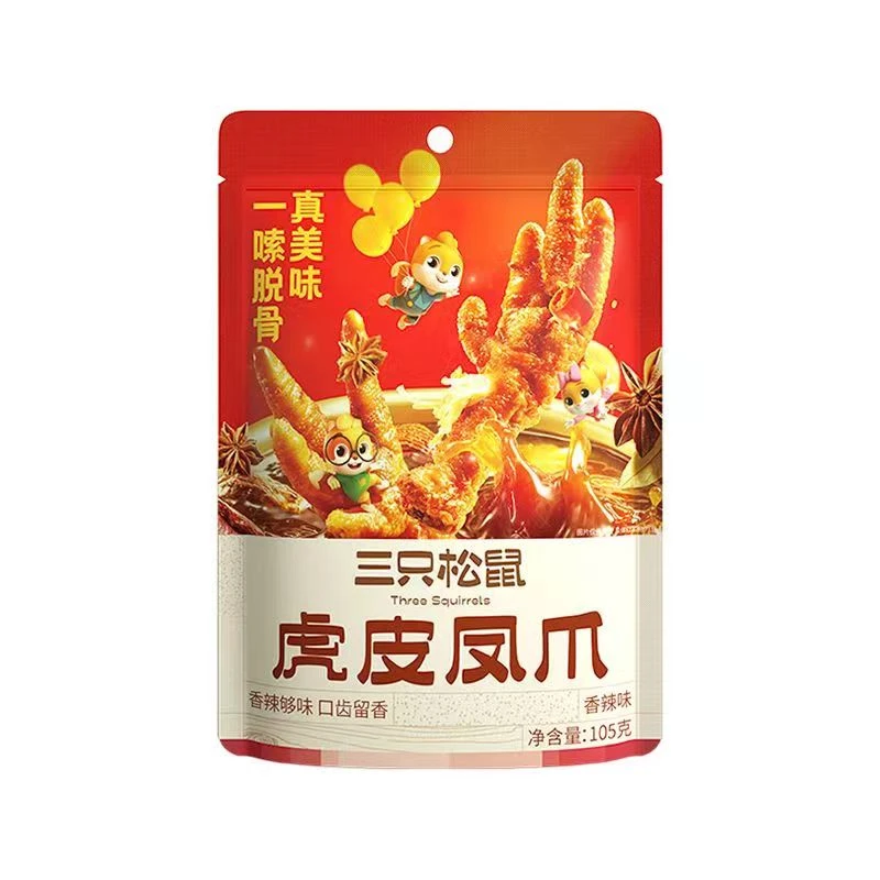 三只松鼠香辣虎皮凤爪105gX3袋宿舍解馋休闲小零食(24年2月到期)