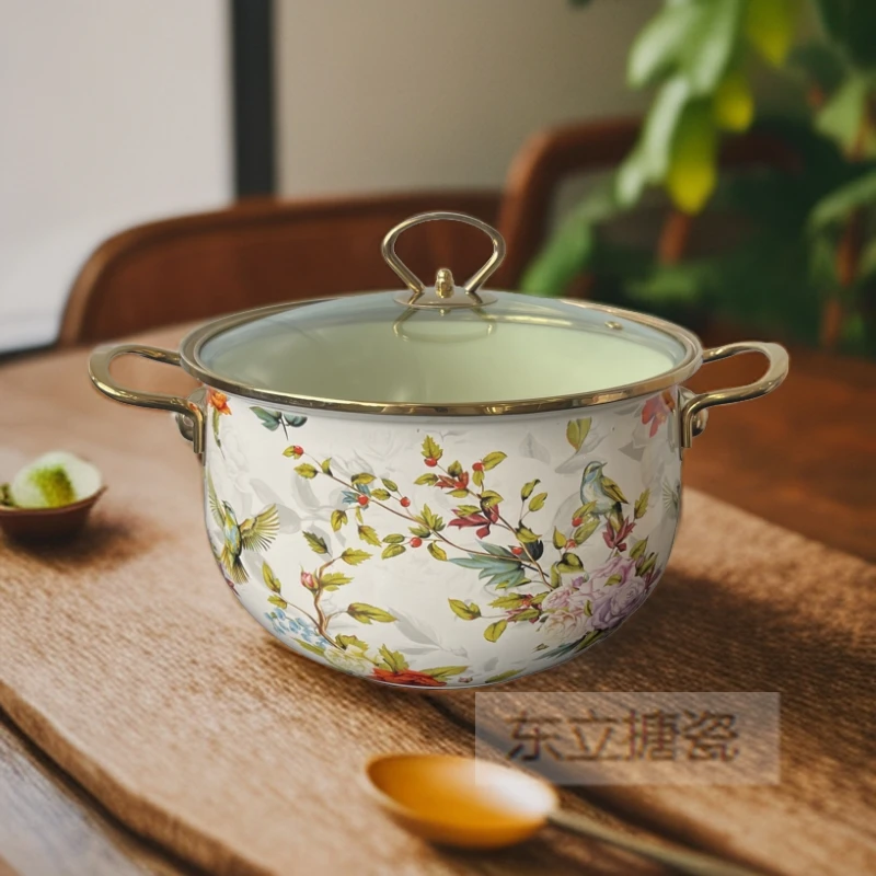 20cm鸟语花香纯手工土耳其汤锅【国潮风】出外贸搪瓷珐琅汤锅
