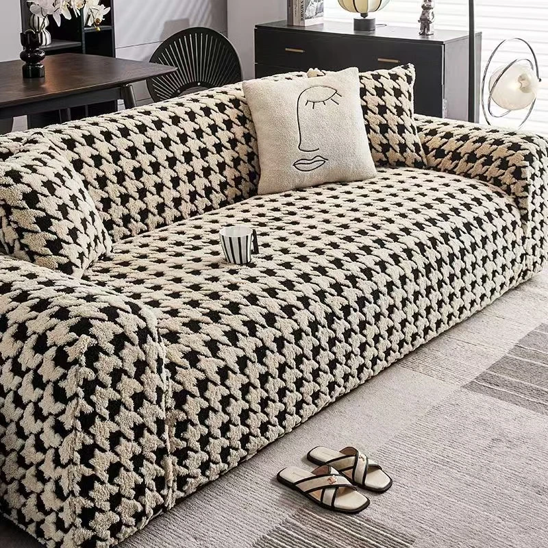 【舒棉绒千鸟格】沙发盖巾冬季高档加厚坐垫秋冬高级感防滑沙发套
