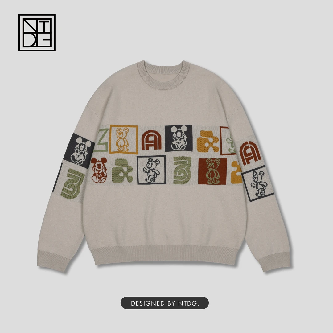 趣味字母撞色毛衣秋季宽松男款针织衫 9939