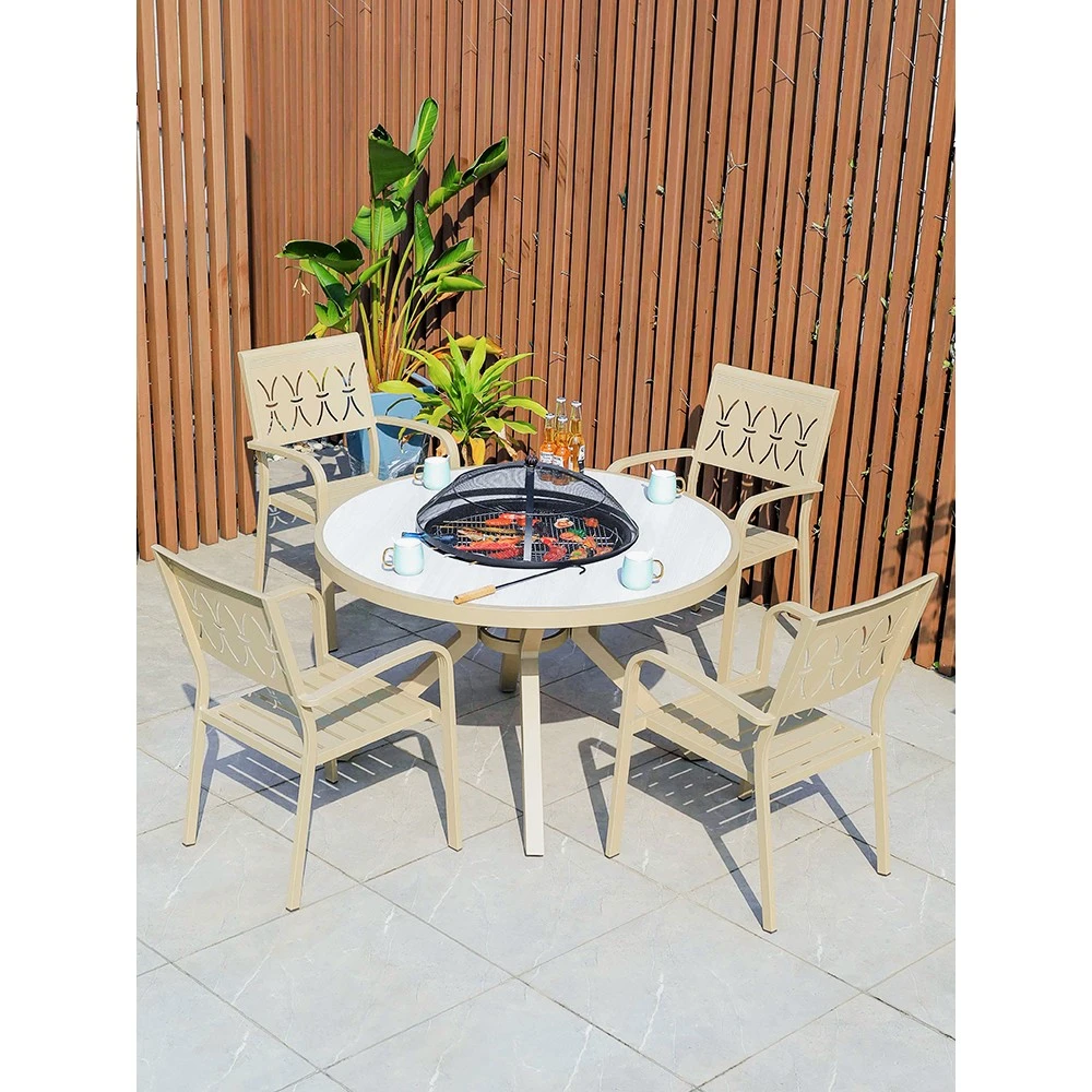 户外烧烤桌椅电烤碳烤通用庭院花园阳台别墅家用露天全铝桌椅套装