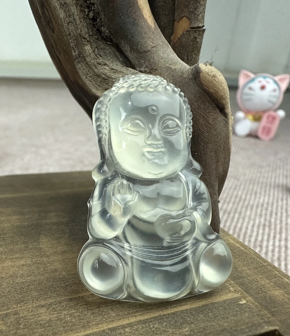 天然岫玉冰料宝宝佛精美吊坠高冰儿童玉坠冰透工艺送礼神器宝宝