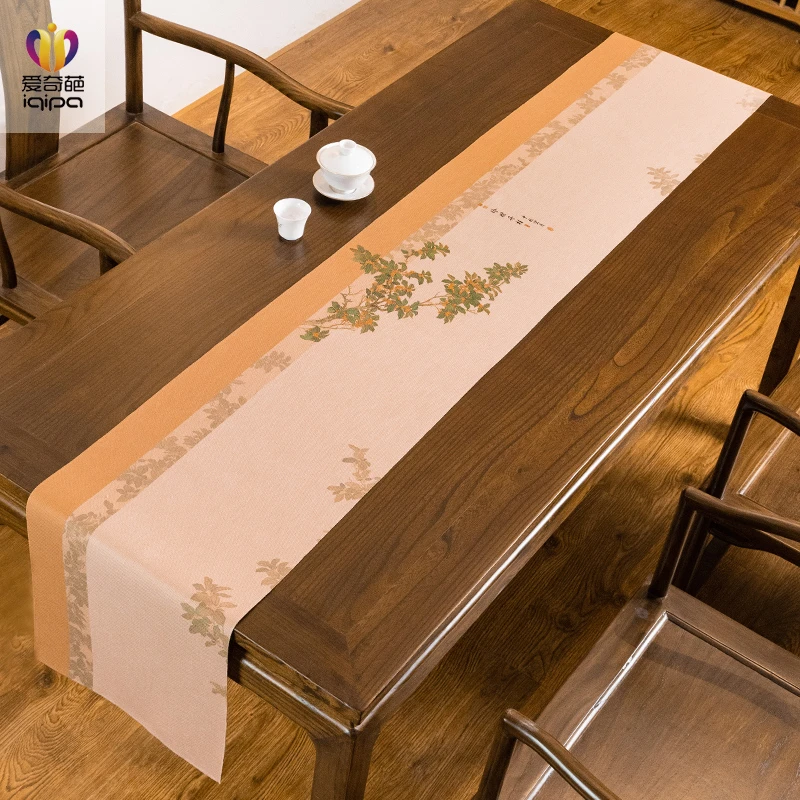 爱奇葩 原创玲珑丹桂防水桌旗中式禅意茶桌垫布茶旗茶席桌布茶垫