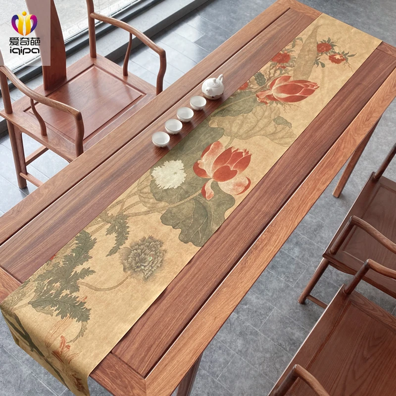 红荷图原创茶席中式禅意布艺茶桌布茶几长条垫布防水茶布桌旗茶旗