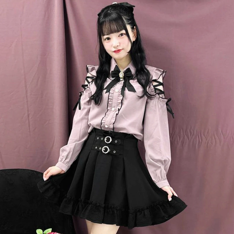 ROJITA · 蕾丝绑带袖子露肩衬衫(1331719现货)  渐变丁达尔风