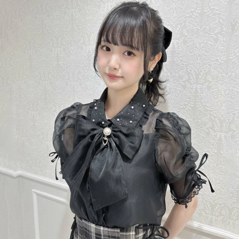 ROJITA · couture随机镶嵌水钻珍珠领衬衫(C421924现货)