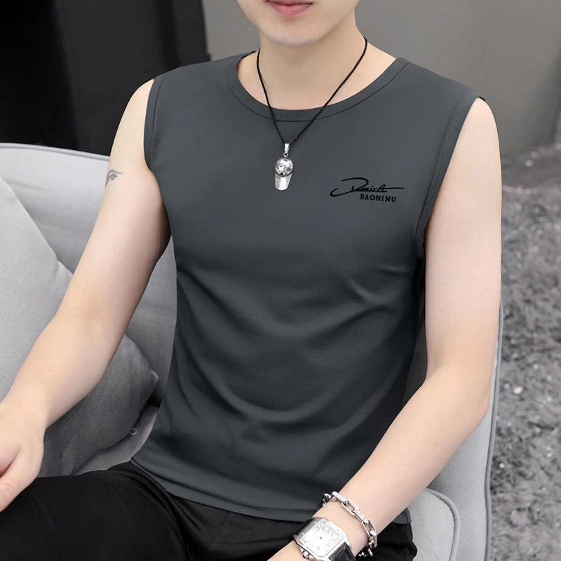 纯棉无袖T恤男潮夏季潮牌潮流坎肩圆领运动健身砍袖透气背心男款