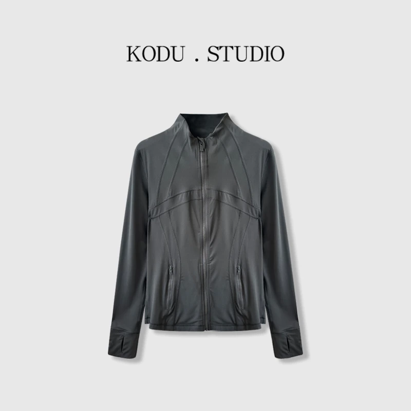 I【刻度KODU】01-JK2846早秋瑜伽服紧身显瘦磨毛拼接立领夹克外套