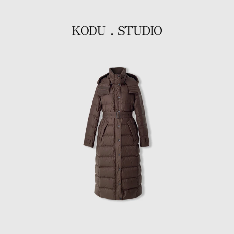 MHI【刻度KODU】01-DK1921冬季时尚拉链单排扣收腰腰带长款羽绒服