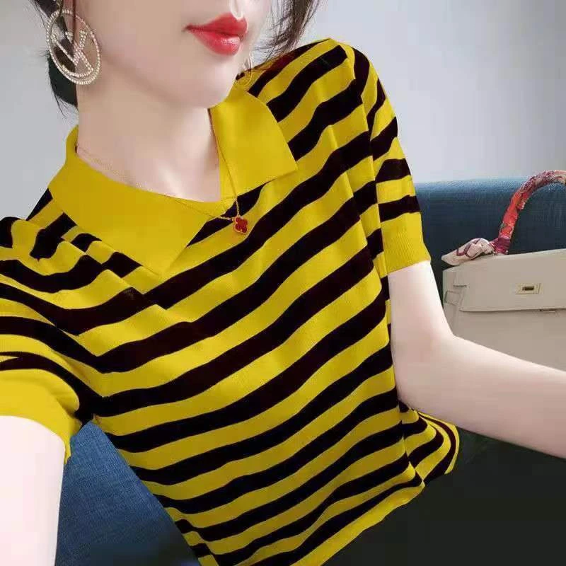 上衣显瘦时尚百搭夏季宽松条纹韩版大码洋气休闲女士半袖修身黑白