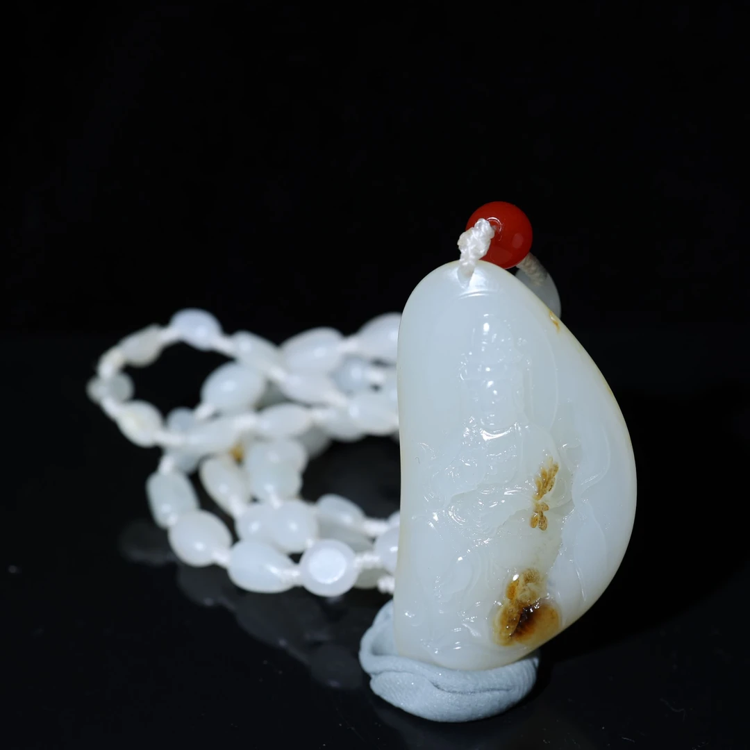 和田玉独籽雕刻观音41克含链