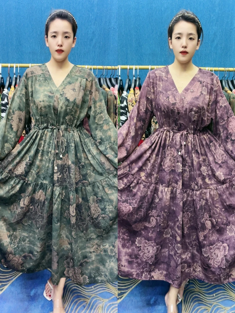 【编号232】 春季新款大码宽松连衣裙四季时尚气质印花女士碎花长裙