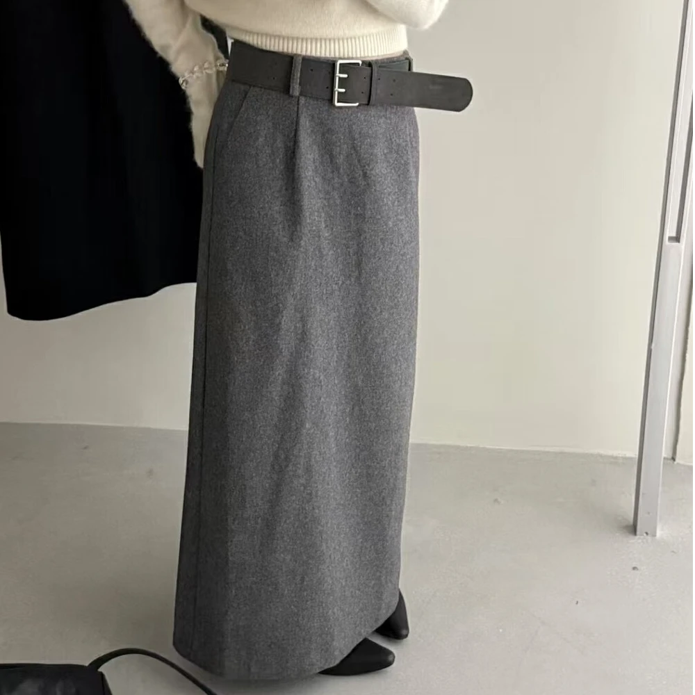 年度清仓×【格雷系lady】秋冬新款韩版法式微A廓形百搭毛呢半身裙