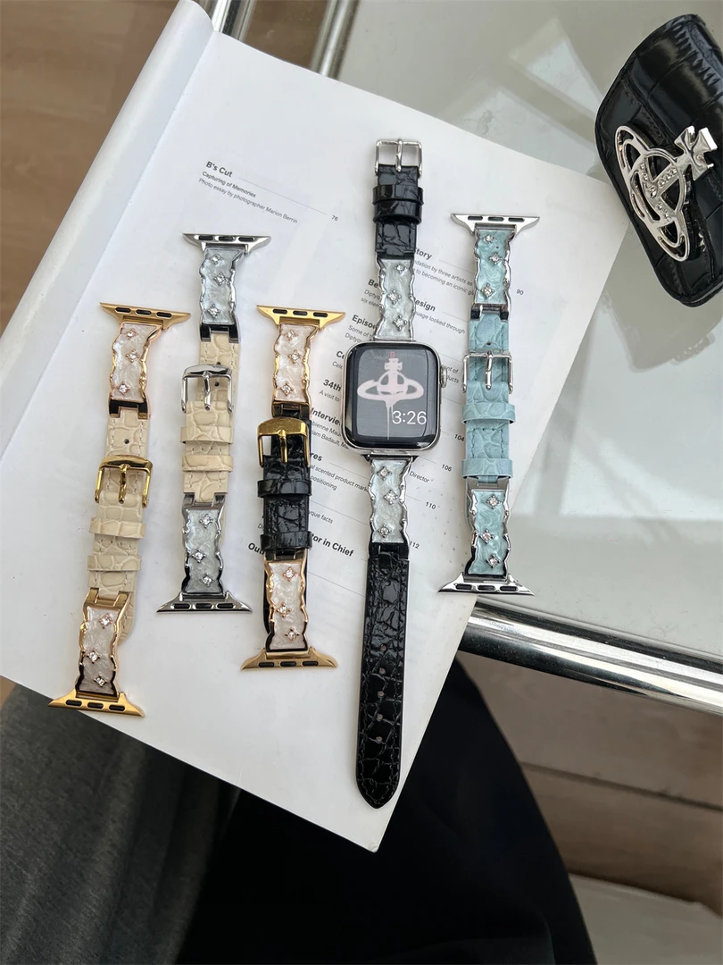 星河鳄鱼纹皮质表带 适用iwatchS109苹果手表AppleWatchSE87654女