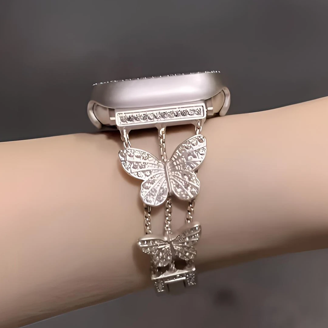 时瑞 适用iwatch表带S9苹果手表表带SE8765代满钻蝴蝶女士高级感