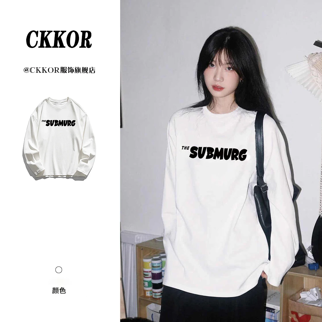 CKKOR秋季新款学院风女生长袖t恤美式潮牌宽松圆领打底上衣可外穿