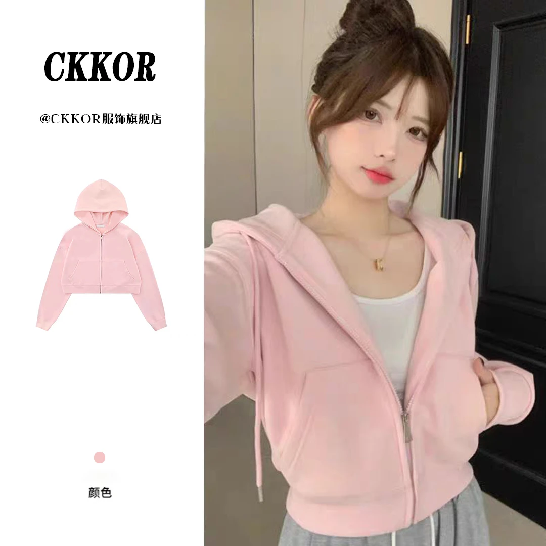 CKKOR春秋季短款开衫卫衣外套高能感穿搭ins风时尚潮牌帽衫卫衣女