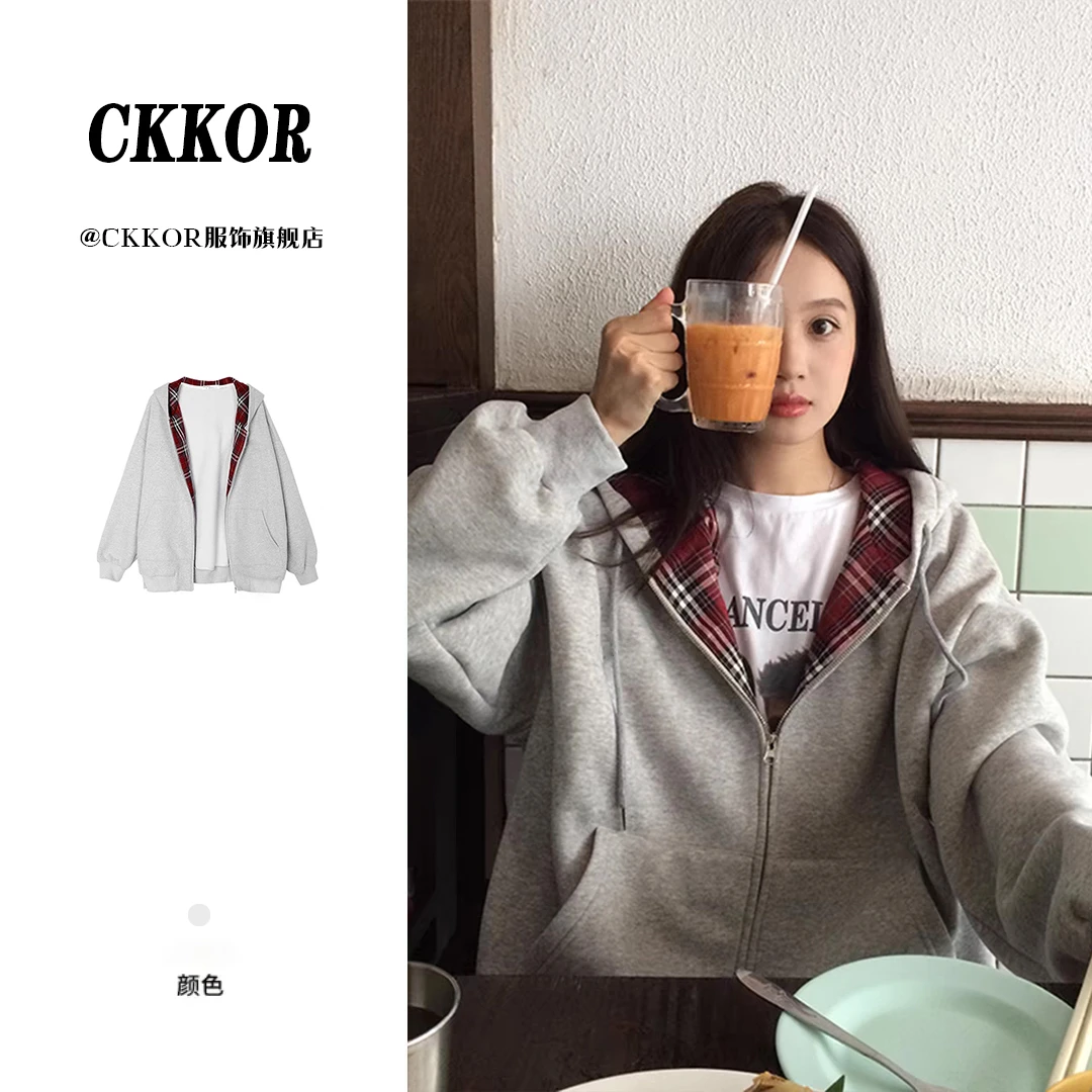 CKKOR美式设计感连帽衫上衣宽松外套春秋新款时尚ins风潮牌卫衣女