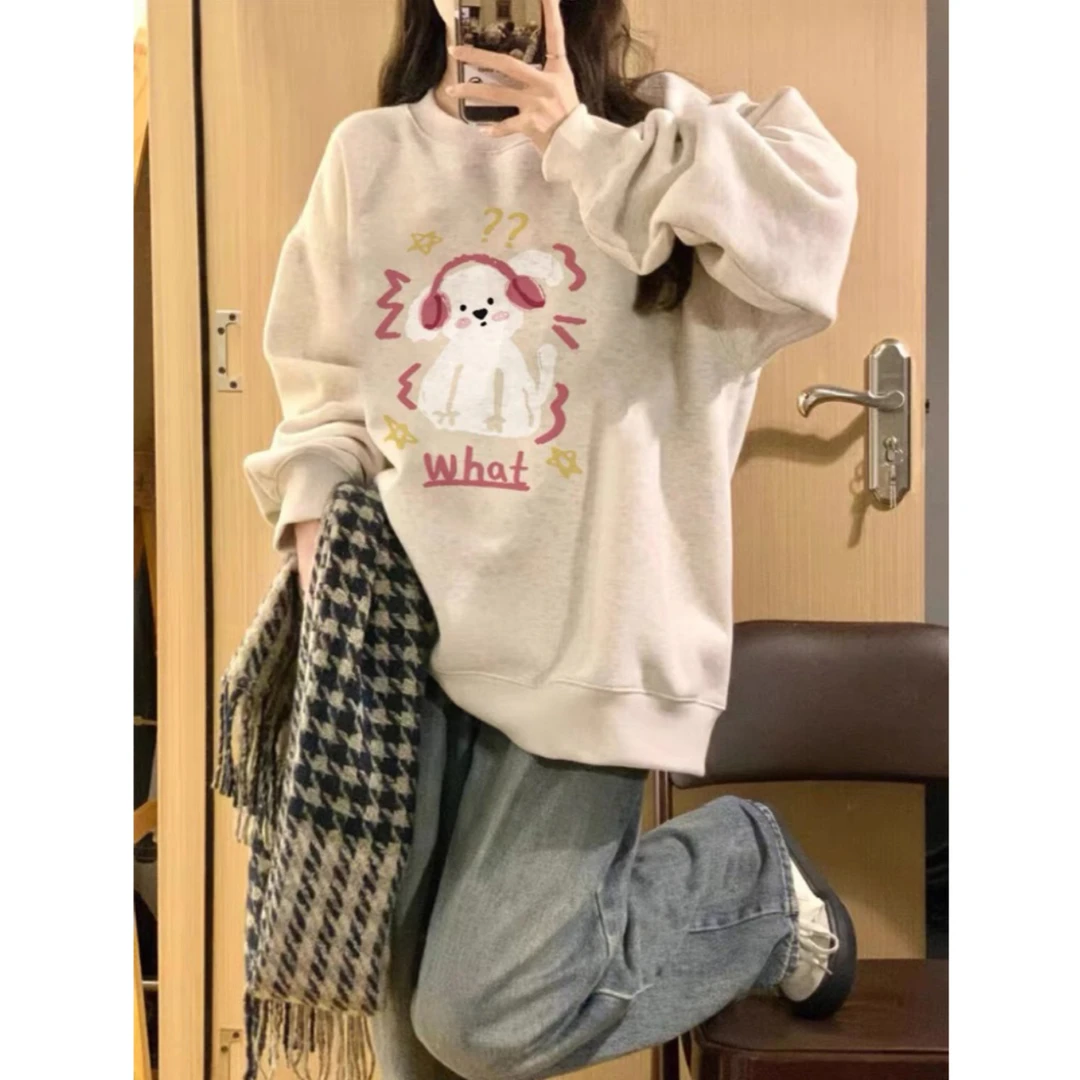 CKKOR虞书欣同款耳机狗狗卫衣女春秋爆款加绒加厚宽松慵懒风上衣