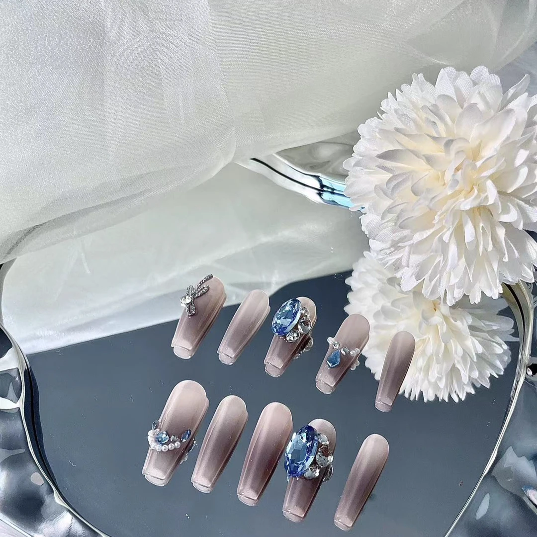 渐变简约大气轻奢高级感蓝钻手工穿戴甲可拆卸【004】