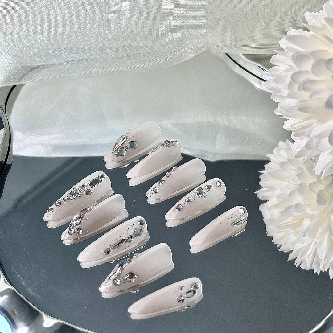 手工穿戴甲高级感满钻裸色简约气质款美甲【003】