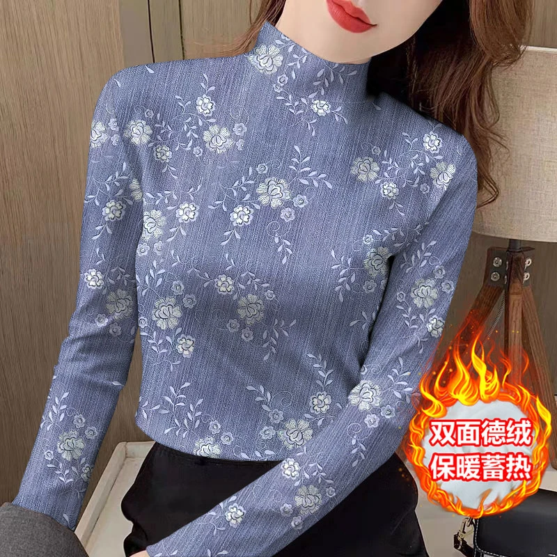 德绒半高领打底衫秋冬洋气保暖蓄热百搭上衣修身气质长袖t恤女款