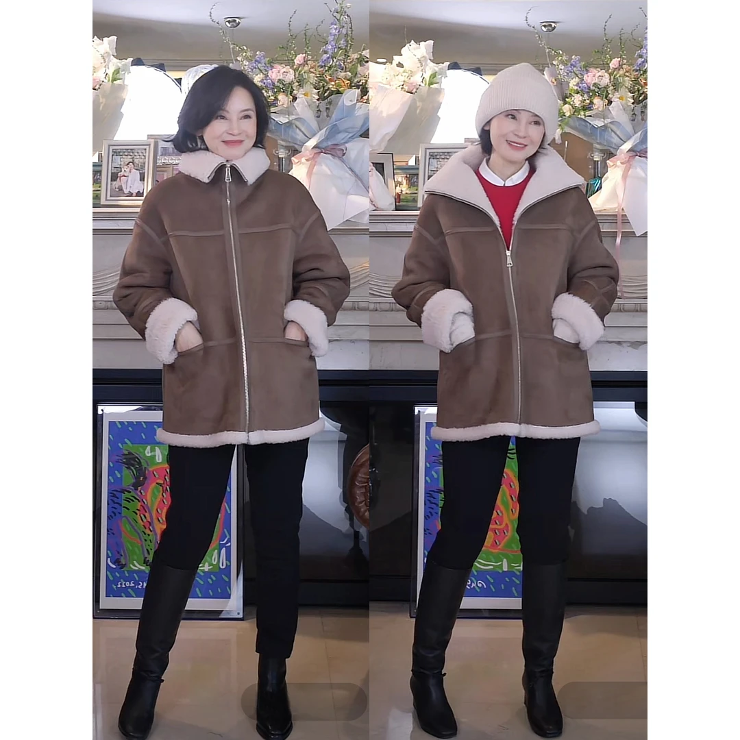 我是摩羯枕边童话 羊毛羊皮精美SAB金属拉链时尚保暖皮毛一体外套