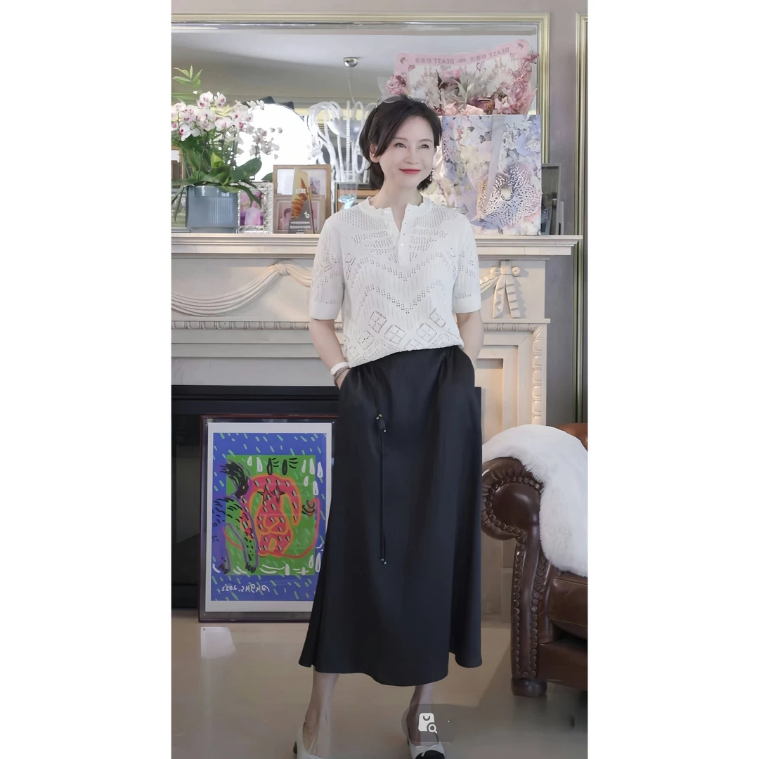 我是摩羯 西塘晚风 100桑蚕丝香云纱新中式郁金香花苞腰佩半身裙