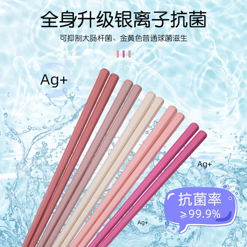 网红环保莫兰迪色马卡龙色食品级家用六角合金筷子小清新ins风