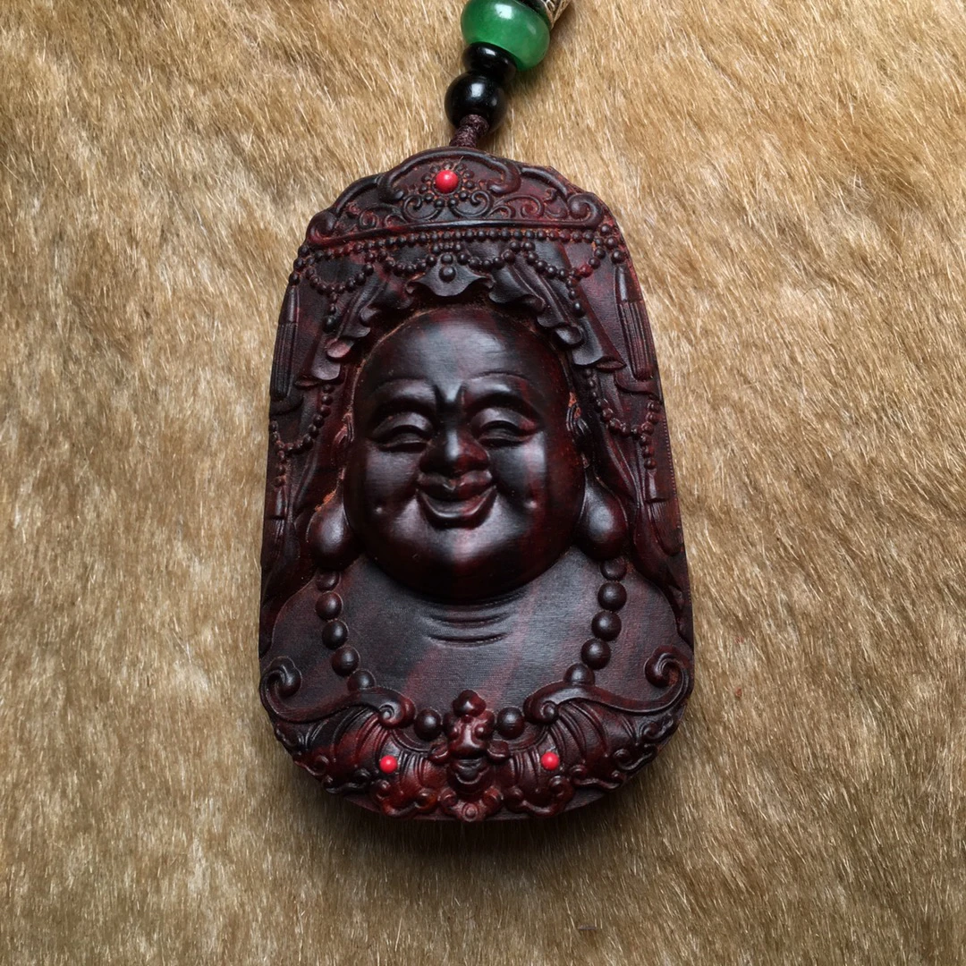 海南黄花梨木雕旋转款 弥勒佛项链吊坠 车挂件 手把件4/6/2cm